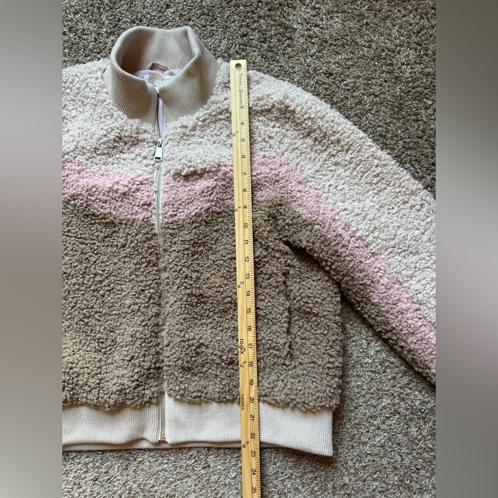 Spiritual Gangster Sherpa Stripe Fuzzy Bomber Crop Jacket - Picture 9 of 10